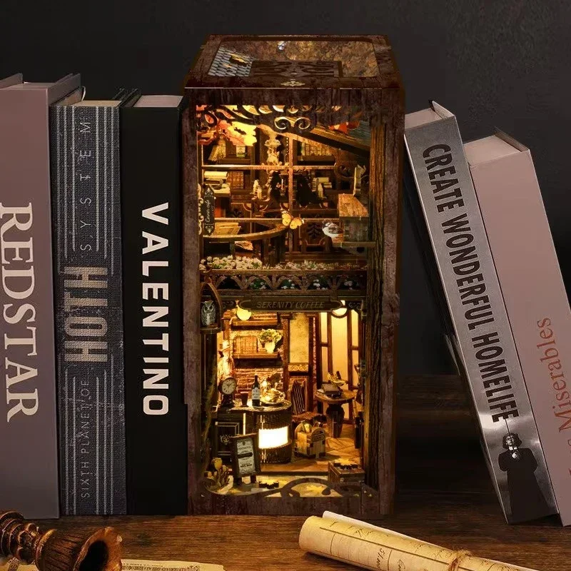 Diy Wooden Book Nook Kit Shelf Insert - Libreria Serenity Coffee House, Decorazione per