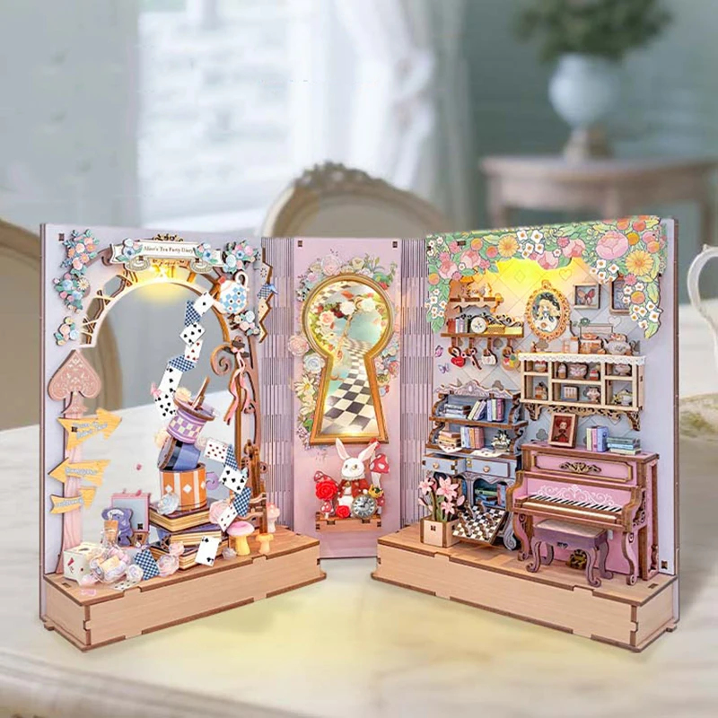 Diy Wooden Book Nook Kit Shelf Insert - Kit di modellismo in miniatura fai